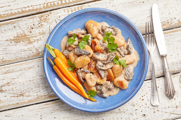 Parsnip gnocchi with morel mushroom sauce