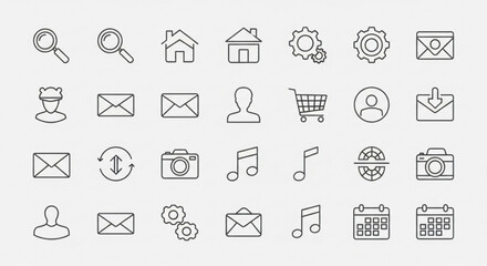 Collection of essential website and app icons for ui design and user interface development project needs