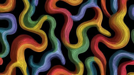 Seamless curvy ribbon abstract pattern vector on black background for modern fabric and textile printing, sport jersey texture, wrapping paper, decorative backdrops, creative packaging, and stylish we