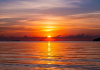 Vibrant Sunset over Calm Ocean Waterscape.
