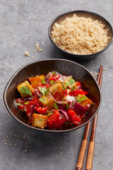 Rice with sweet and sour tofu