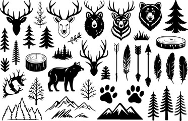 Wildlife Forest Animal Vector Bundle | Deer, Bear, Trees, Mountains & Nature Silhouettes