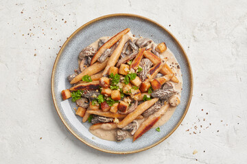 Potato noodles with morel mushroom sauce