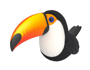 Naklejka premium Toucan looking sideways with striking plumage against white backdrop