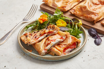 Pastry pockets with tomato and mozzarella