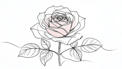 Elegant line art depiction of a rose flower, featuring delicate lines and soft pastel colors, set against a plain white background.