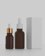 Brown serum dropper bottles with white packaging box mockup