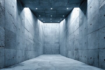 Obraz premium Empty, concrete hallway, lit by overhead lights