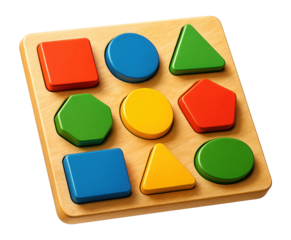 Wooden puzzle with shape cutouts