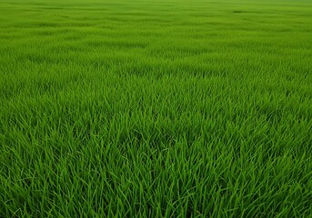 A vibrant, green field of grass or young crops stretching to the horizon, creating a natural background