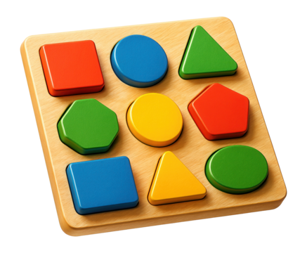 Wooden puzzle with shape cutouts