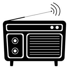 Black Silhouette Classic Radio with Antenna to Receive Signal from Station