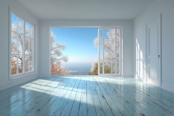 Empty room, winter view