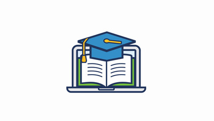 Online Graduation Ceremony Icon with Open Book and Cap