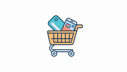Shopping cart filled with credit card and smartphone, online purchase concept