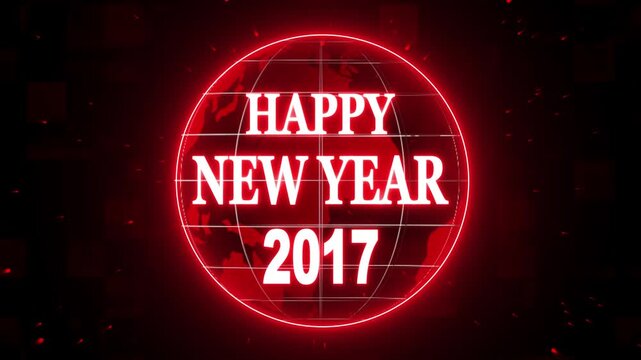 "2017" happy new year animated text. happy new year 2017in red a neon frame . Festive background banner, greeting card, Christmas and new year celebration