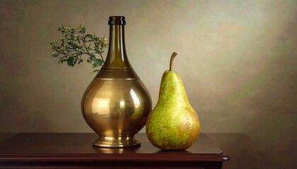 Still life of a pear and bottle