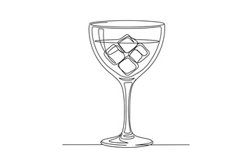 a simple line drawing of a cocktail glass filled with ice cubes and liquid illustration Design