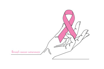  a hand holding a pink ribbon, a symbol of breast cancer awareness  illustration Design
