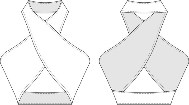 sleeveless halter neck cut out low cut crop cropped backless blouse top bustier template technical drawing flat sketch cad mockup fashion woman design style model 
