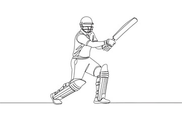 continuous line drawing of cricket batsman playing a shot