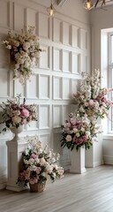 Fototapeta premium White room adorned with floral displays