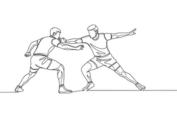 Fototapeta premium Continuous line drawing of two athletes in a wrestling match
