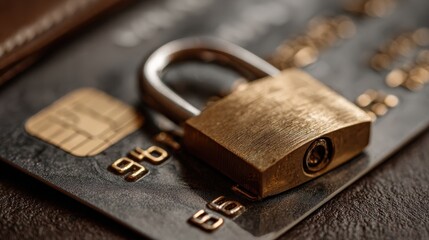 Secured Transactions: A close-up shot of a credit card protected by a metallic padlock, symbolizing secure financial transactions, protection against cyber fraud, and digital security. Generative Ai