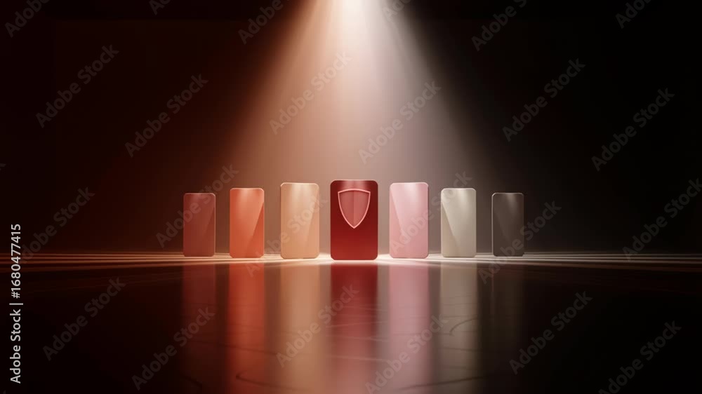 Poster red shield security protection privacy data technology defense in glossy minimal abstract scene cybe