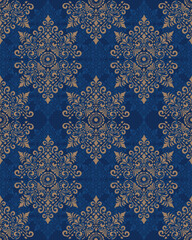  Elegant hand-drawn ornamental seamless pattern in blue and gold tones  Elegant hand-drawn ornamental seamless pattern in blue and gold tones, Luxury Blue and Gold Ornamental Seamless Pattern Vector 