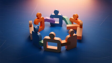 Stylized figures in a circle, symbolizing unity and collaboration