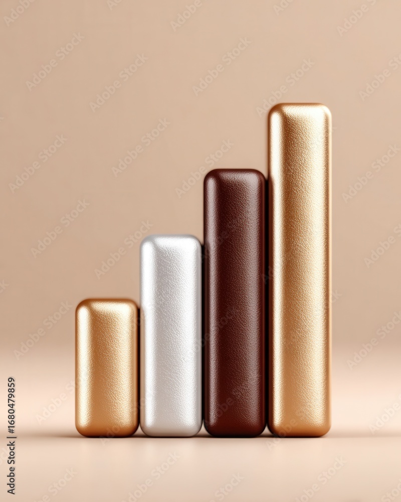 Poster metallic bars in ascending order represent growth and progress against a soft background.