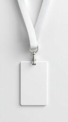 Blank ID badge on a lanyard, designed for customization or labeling, set against a minimalistic background.