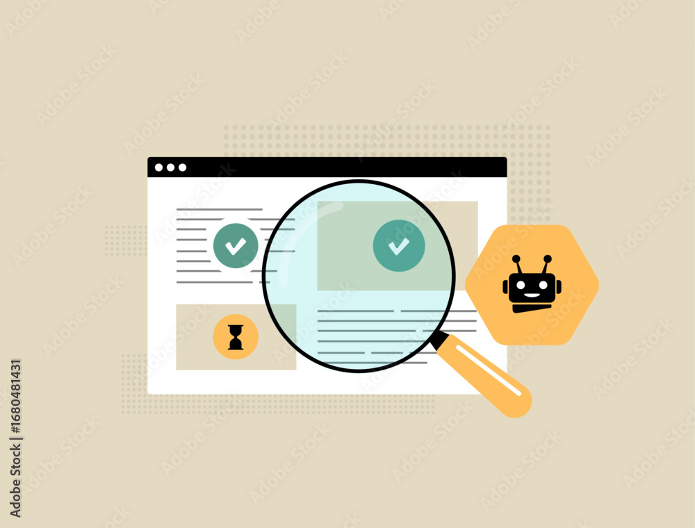 Aufkleber automated seo audit with magnifying glass analyzing website content, ai crawling process and indexin