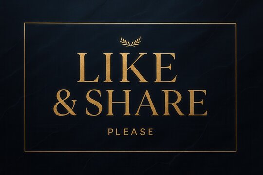 Elegant LIKE & SHARE please banner with a luxurious gold effect, promoting engagement and interaction with a classy retail offer.