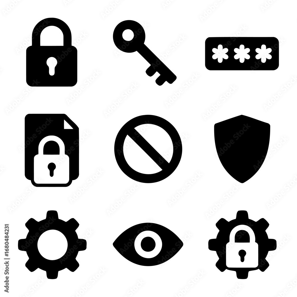 Poster digital security icons: a collection of security-themed icons, representing data protection and secu