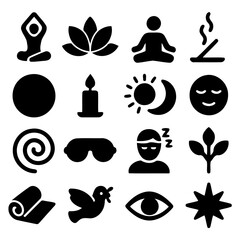 Serene Icons of Well-being: A collection of intricately designed, minimalist icons, each a symbol of tranquility and inner peace.
