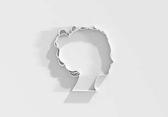 Young woman face side view icon. Elegant silhouette of a female head. Avatar profile sign. 3D render