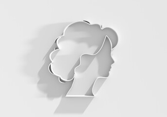 Young woman face side view icon. Elegant silhouette of a female head. Avatar profile sign. 3D render