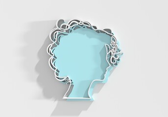 Young woman face side view icon. Elegant silhouette of a female head. Avatar profile sign. 3D render