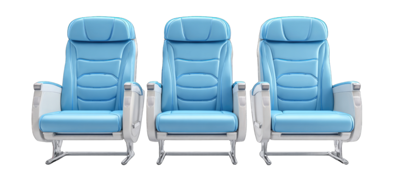 Light-blue airplane seats in a row