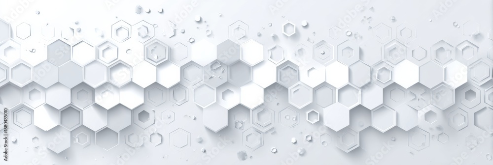 Poster modern abstract hexagonal pattern in neutral tones featuring three-dimensional shapes and subtle tex