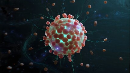 Microscopic View of a Virus Particle with Surrounding Particles