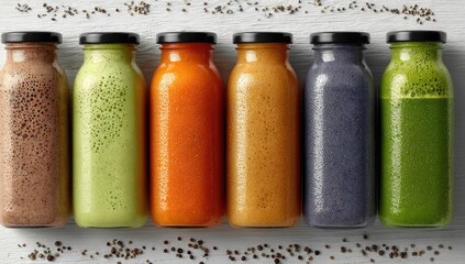 Row of colorful bottled smoothies