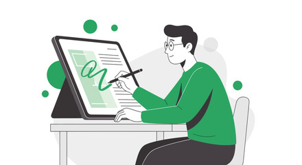 Illustration Of A Person Using A Digital Tablet, Sign, Or Creative Sign