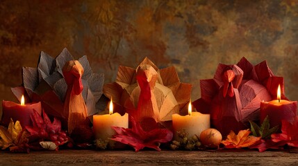 Thanksgiving decorations fall decor turkey centerpiece candles autumn leaves festive holiday celebration