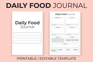 Daily Food Journal Editable and Printable Template