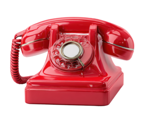 Red vintage rotary phone, glossy finish