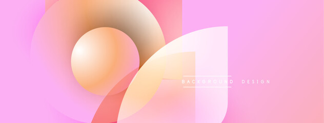 Naklejka na ściany i meble Abstract pink background features overlapping circles, gradients. Soft hues create modern, elegant visual effect. Design includes text elements.