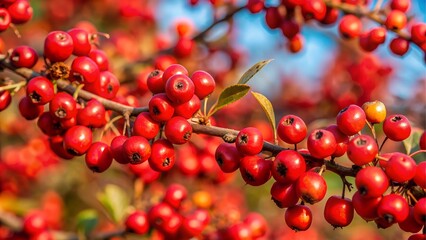 Close up of red berries on a branch in autumn